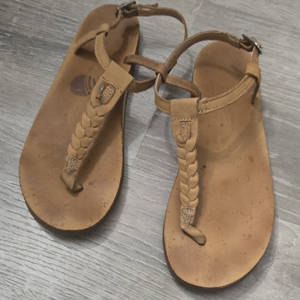 Rainbow Braided Tan Leather Sandals